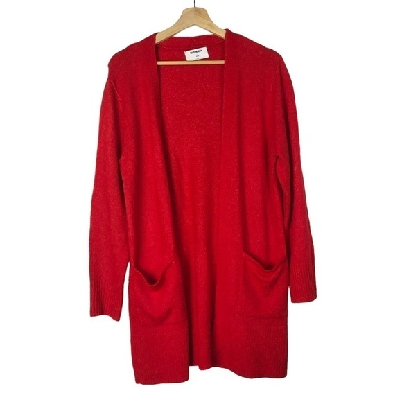 Old Navy Petite Bright Cherry Red Long Mid Length Cardigan Sweater MP - Picture 1 of 4